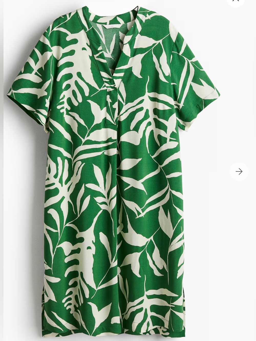H&M Green and Cream Tropical Print Shift Dress